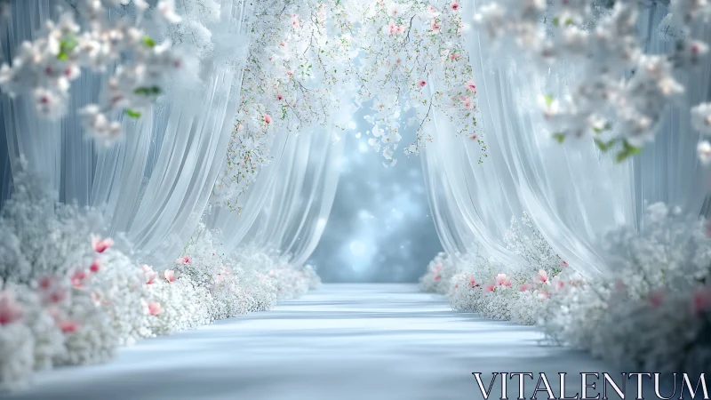 Soft floral aisle drifts into a dreamy, light filled escape