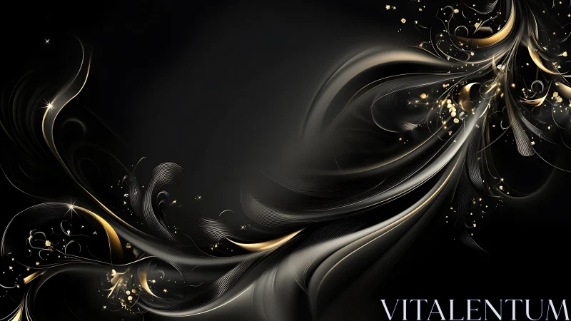 Curved metallic ribbons flow across a dark abstract background