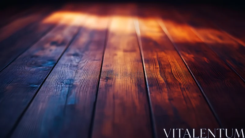 Warm light on polished wooden floorboards at low angle.