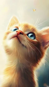 Orange Tabby Cat Looking Upward at Butterfly
