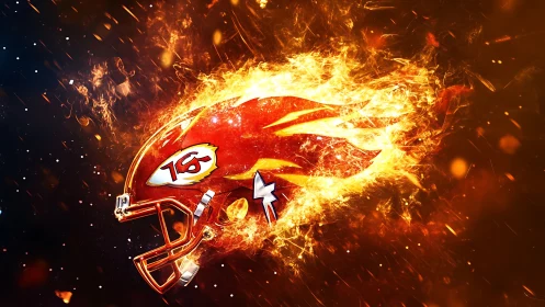 Blazing red football helmet streaks through swirling firestorm.