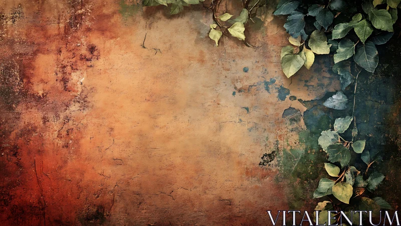 Aged stucco wall meets ivy foliage in warm split-toned study