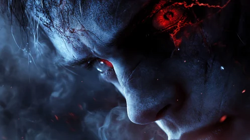 Infernal gaze carved in frostbitten flesh and embered veins.