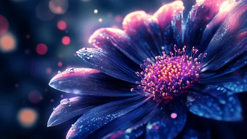 Luminescent Composite Flower: Volumetric Pink-Blue Petals with Bokeh Particles