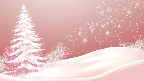 Iridescent winter fir over pastel snowdrifts and flakes.