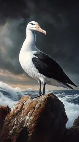 Majestic sea albatross standing proud above stormy waves.