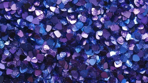 Iridescent violet heart confetti with dense glitter texture.