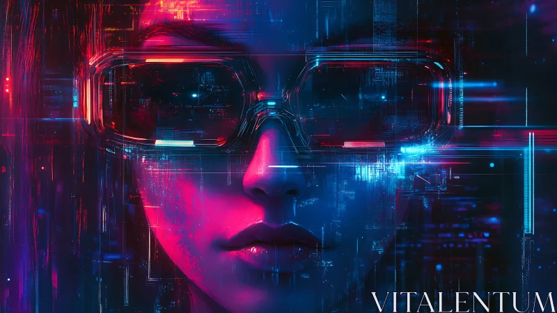Cyberpunk neon portrait with augmented reality visor construct.