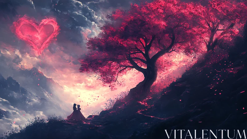 Luminous Heart: Digital Romance Under Cosmic Trees.