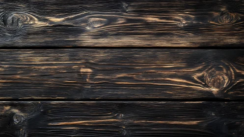 Charred wooden planks with rich grain and dark patina.