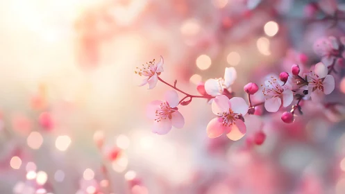 Cherry Blossoms Dance Through Luminous Haze.