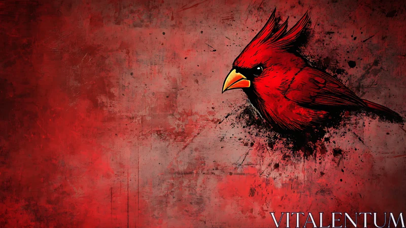 Red cardinal illustration emerges over distressed red field