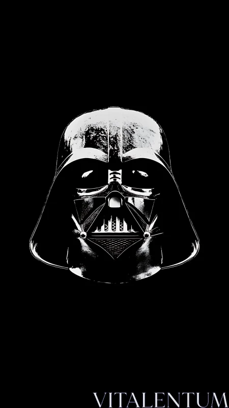 Bold sci fi helmet portrait glows sharply against black space