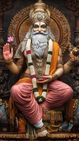 Divine bearded deity in ornate golden throne with lotus iconography.