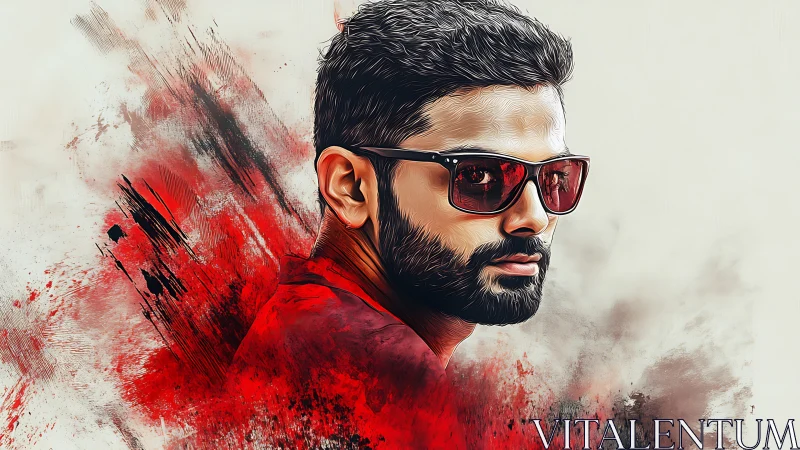 Stylized male portrait merges realism with dynamic paint splashes