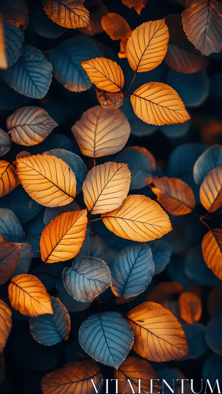 Contrasting orange and blue leaves form a structured surface