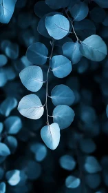 Vertical close-up shows blue-toned leaves in shallow focus