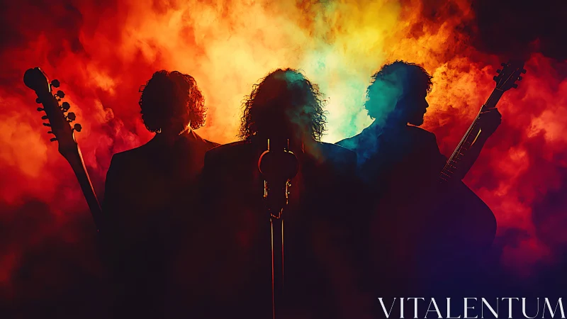 Color-drenched band on stage wrapped in glowing concert haze.