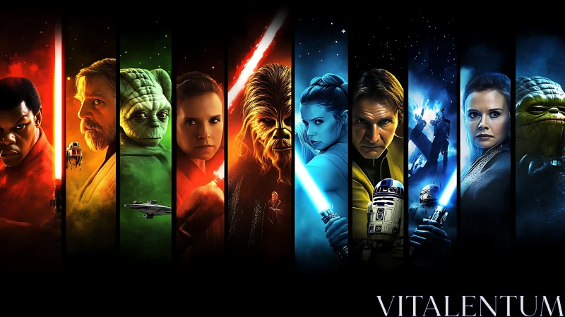 Segmented sci‑fi character montage integrates chromatic light bars