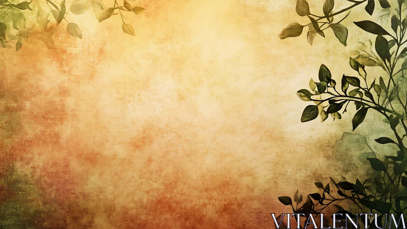 Sunlit foliage silhouettes on warm textured background.