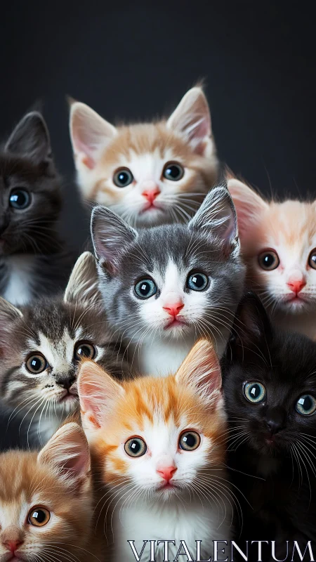 Cluster of Wide-Eyed Kittens Against Shadows.