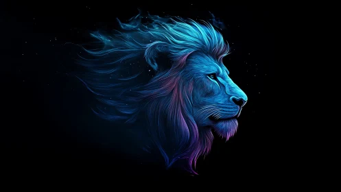 Bioluminescent lion profile with neon spectral mane dynamics.