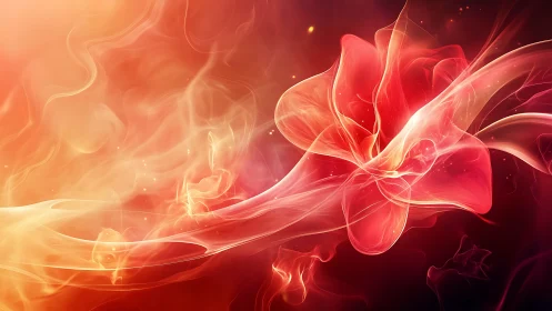 Floral inferno swirling through luminous crimson veils.