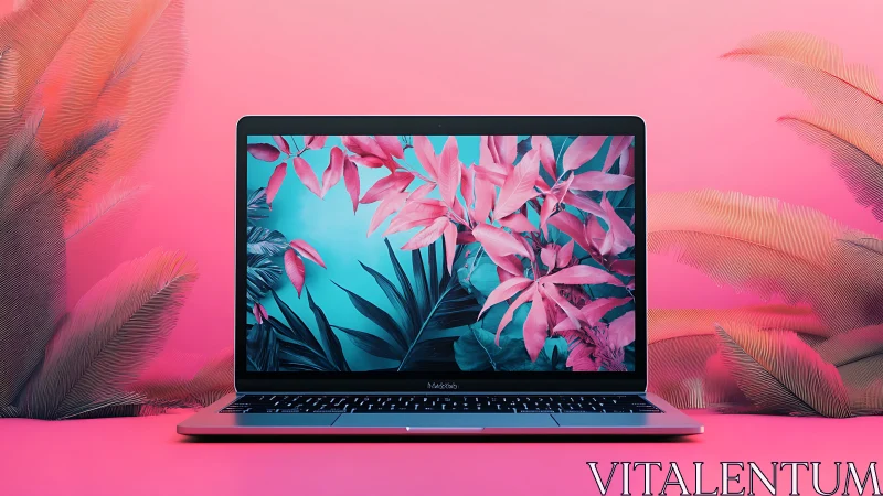 Neon jungle laptop blooms in tropical pink and teal dream.