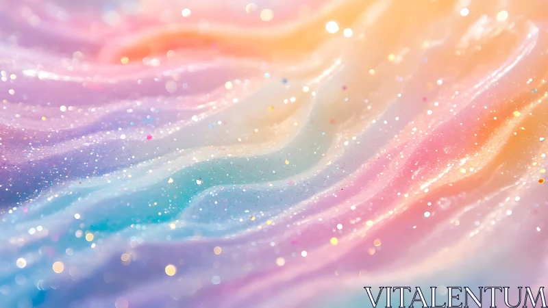 Shimmering pastel waves with floating glittering particles.