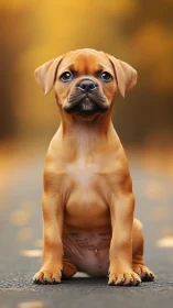 Golden brown puppy portrait rendered in shallow depth of field