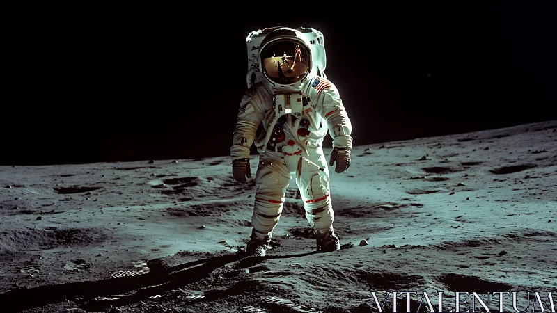 Moonlit loner astronaut soaking in quiet cosmic applause.