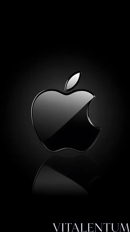 Apple Logo Rendered in Metallic Black with Reflection