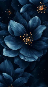 Blue Botanical Elegance: Luminous Petals Against Dark Cosmos.