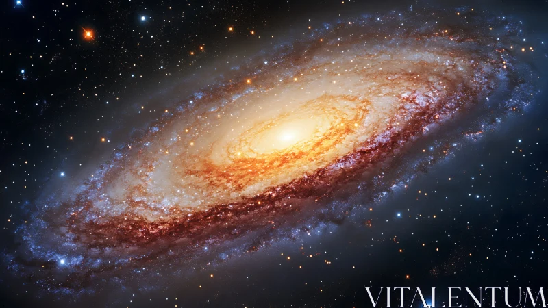 Spiral galaxy glows with dense starfields and bright core