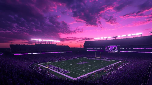 Sunset stadium glows in vivid purple before kickoff