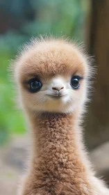 Fluffy baby llama gazes with impossibly gentle wonder.