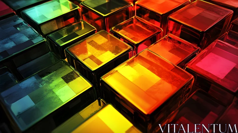 Vibrant glass cubes glow in a gradient of warm neon light