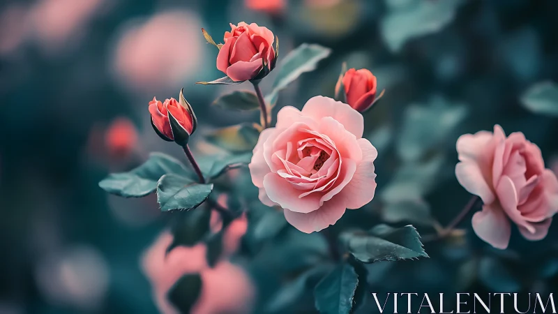 Blush Petals Unfold: Garden's Dance Between Shadow and Rose.