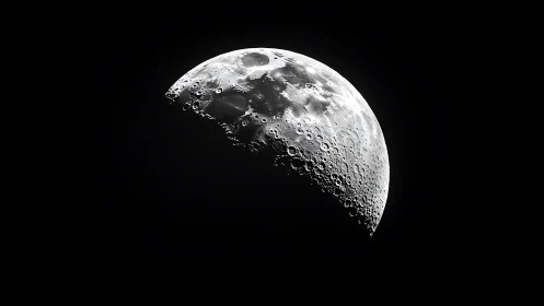 Moonlit craters and shadows in a quiet half-moon portrait.