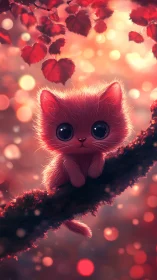 Luminescent Feline Portrait with Autumnal Foliage and Bokeh Atmospheric Rendering