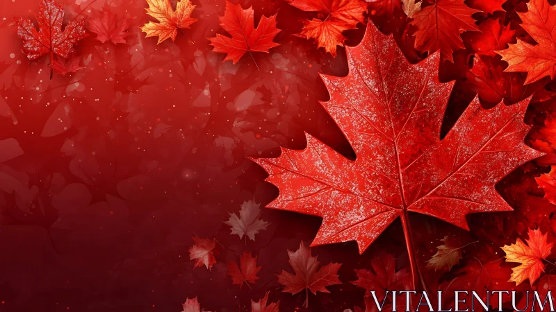 Single red maple leaf dominates layered autumn foliage scene