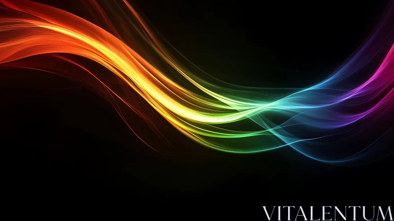 Curved multicolor light streaks on black digital background.