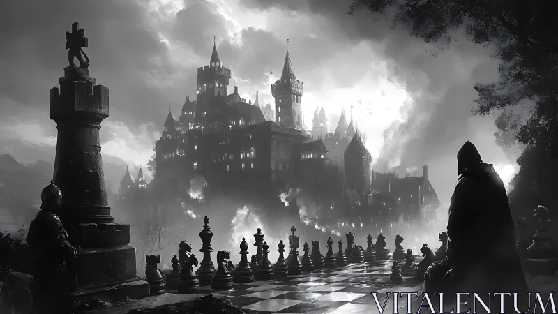 Moonlit war of shadows on a colossal gothic chessboard.