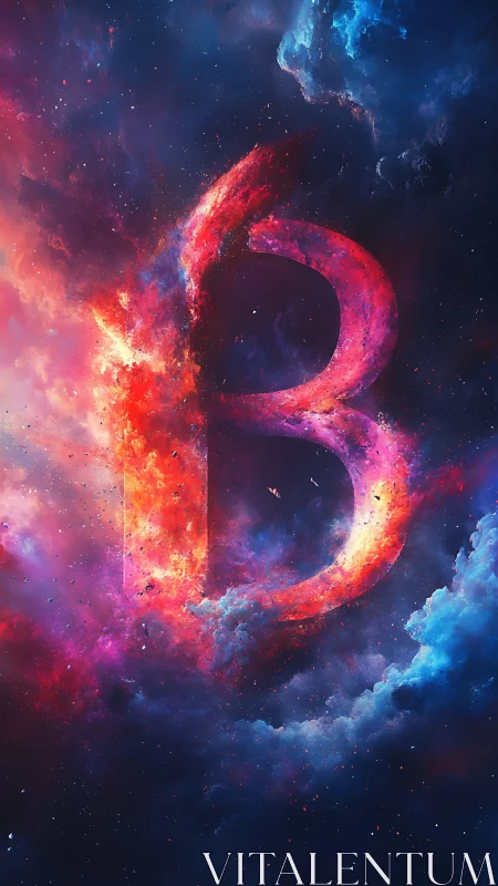 Celestial letter B forged from explosive cosmic nebulae.