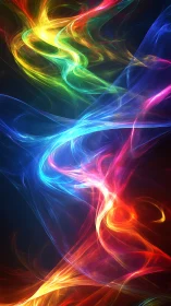 Multicolored luminous wisps on dark abstract digital field.