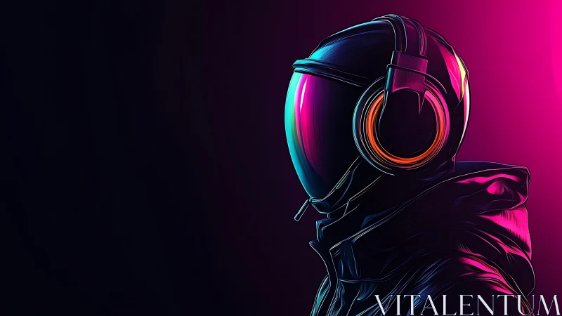 Neon-hooded astro DJ drifting through ultraviolet silence.