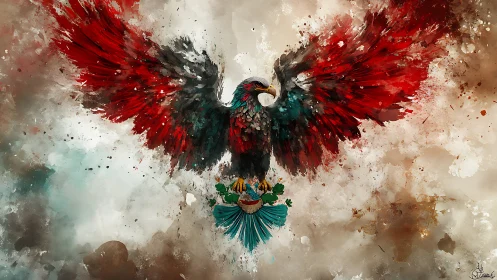 Majestic Watercolor Eagle with Outstretched Wings in Abstract Style.