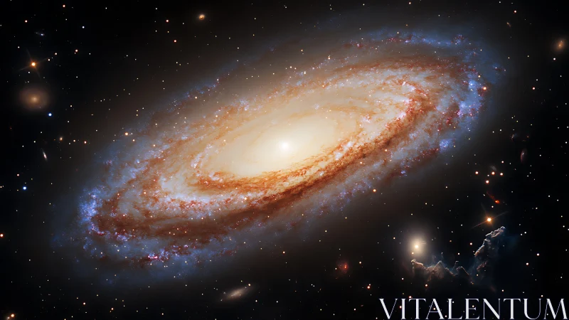 Spiral galaxy core with high-luminosity bulge and dust-laden arms