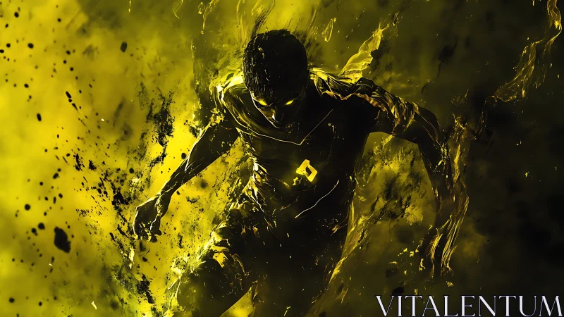 Dynamic runner dissolves into neon yellow particle streaks mid-step