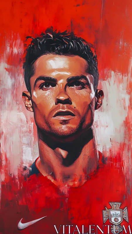 Fierce red portrait of a determined football titan in bloom.